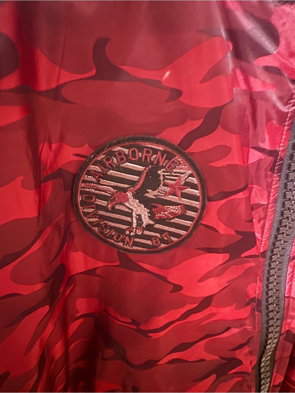 Red Camo Bomber Jacket with Hood - Men's - Picture 4 of 10